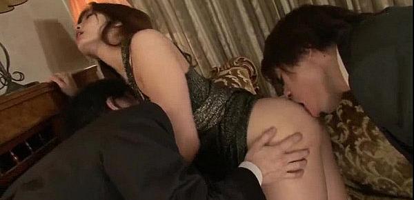 Horny businessmen pay Mei for approval to destroy her body with cocks